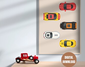 Printable Fast Race Cars Print for Kids Room - Racing, Race Cars Illustration, Fast, Minimal, Neutral Print, Nursery Wall Art, Classroom Art