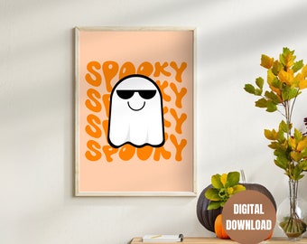 Printable Cool Ghost Poster, Orange, Sunglasses, Colorful, Playful, Typography Spooky, Baby Halloween Print, Kids Room Art, Modern Halloween