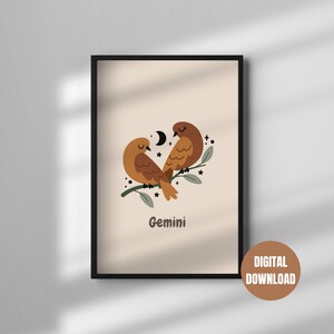 Printable Gemini Zodiac Sign Poster - Neutral Nursery, Kids Room Star ...
