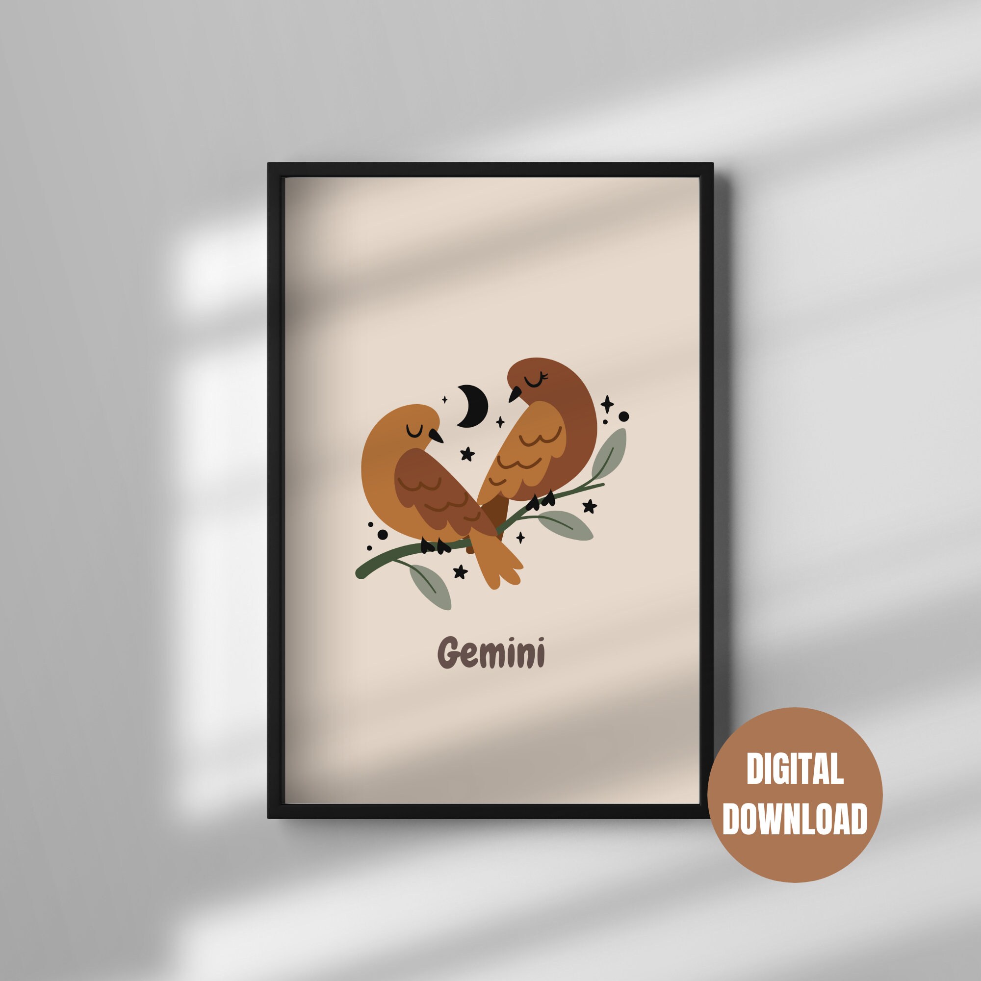 Printable Gemini Zodiac Sign Poster - Neutral Nursery, Kids Room Star ...