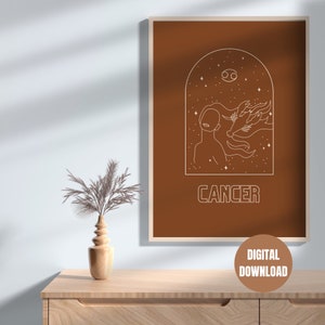 Printable Cancer Zodiac Sign Poster Terra-Cotta - Celestial Nursery, Kids Room Star Sign, Living Room Poster, Office Wall Art, Minimal Art