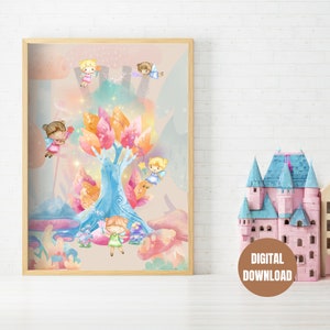 Printable Magical Fairy Tale print for Kids Room - Fairies In The Forest, Cute Fairy, Magical Forest, Decor, Nursery Wall Art, Classroom Art