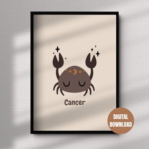 Printable Cancer Zodiac Sign Poster  - Neutral Nursery, Kids Room Star Sign, Beige Poster, Perfect Gift, Minimal Wall Art, Baby Zodiac