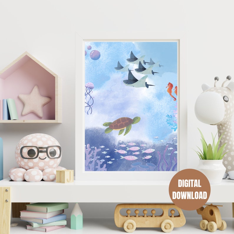 Printable Under the Sea Poster Kids Room - Ocean, Fish, Turtle ...