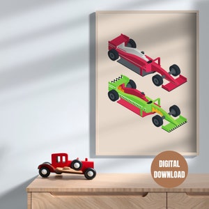 Printable Formula One Race Cars Print for Kids Room - Racing, Formula One Illustration, Minimal, Neutral Print, Nursery Wall Art, Classroom