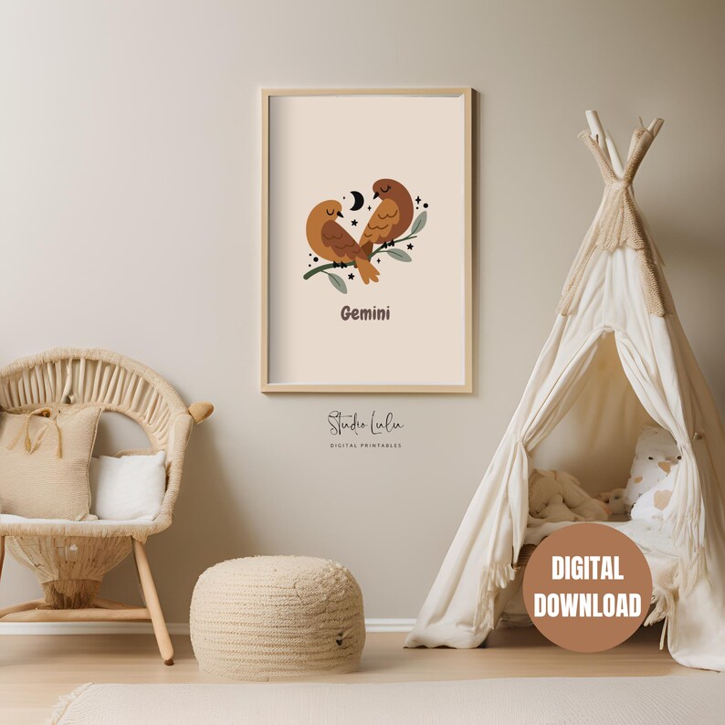 Printable Gemini Zodiac Sign Poster - Neutral Nursery, Kids Room Star ...