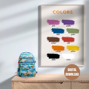 Printable Learning Colors Poster, Montessori, Education, Colorful, Nursery, Kids Room, Play Homeschool, Classroom Print, Digital Download