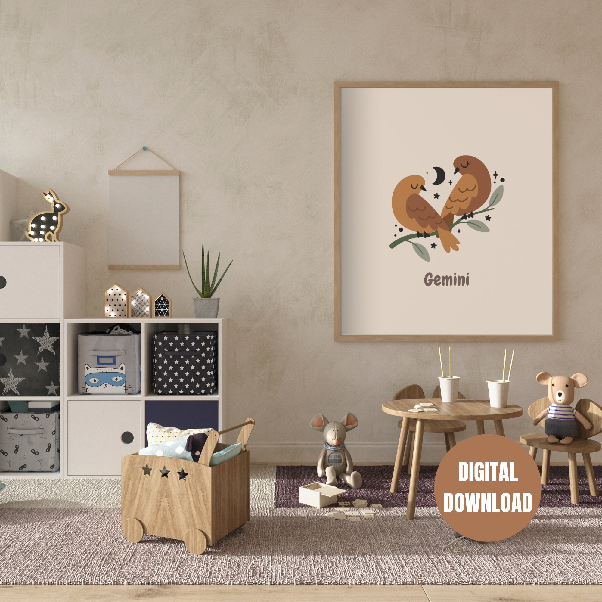Printable Gemini Zodiac Sign Poster - Neutral Nursery, Kids Room Star ...