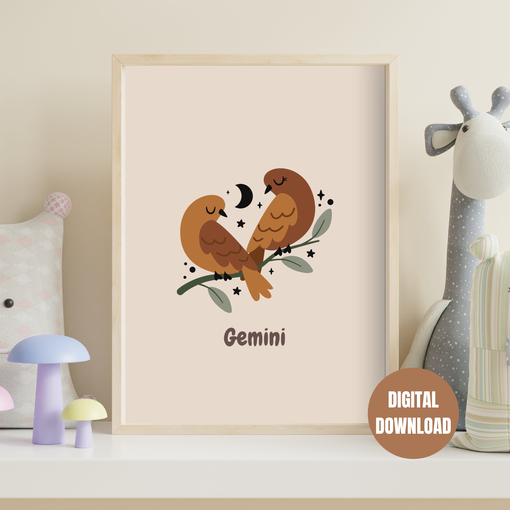 Printable Gemini Zodiac Sign Poster - Neutral Nursery, Kids Room Star ...