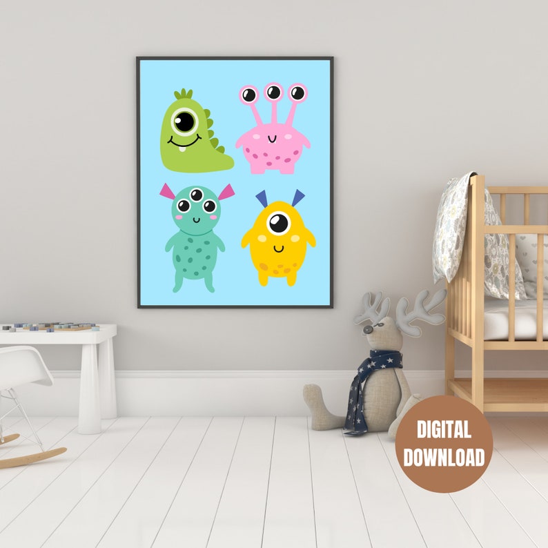 Printable Cute Alien Poster, Outer Space Digital Art, Little Aliens ...