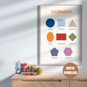 Printable Dutch Shapes Poster, Montessori, Education, Colorful, Learning, Nursery, Kids Room, Homeschool, Classroom Print, Digital Download