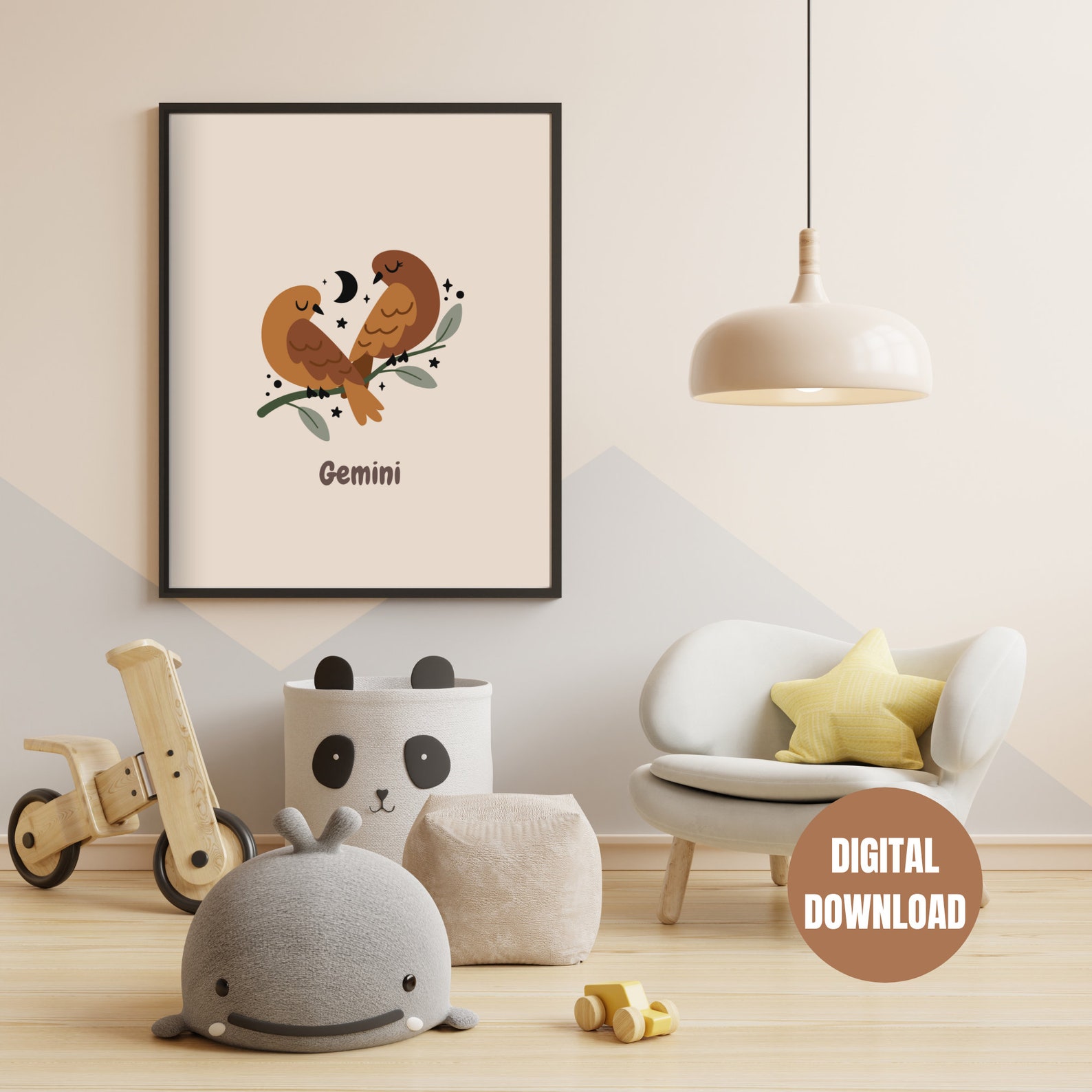 Printable Gemini Zodiac Sign Poster - Neutral Nursery, Kids Room Star ...