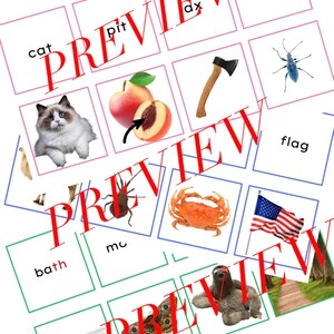 May include: A collection of images, each within a square frame, featuring various objects and words. The images include a cat, a peach, an axe, a bug, a crab, a flag, a bathtub, a sloth, and a pair of butterflies.