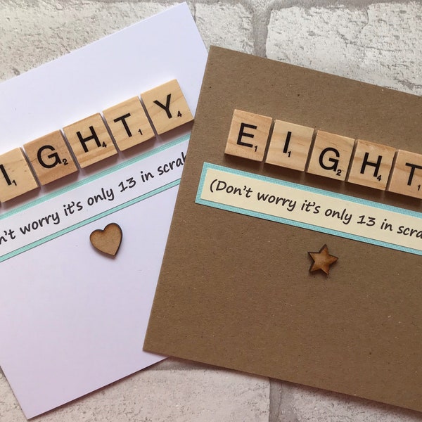 Handmade EIGHTY card / 80th card / eightieth card / milestone 80 card / Happy 80th Birthday Card / scrabble card