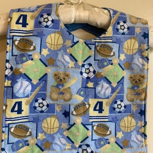 Bib for Baby or Toddler - Teddy Bear Sports print