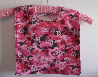 Baby or Toddler bib - Pink Camo with Skulls and Crossbones