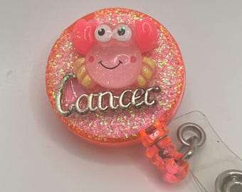Porta badge, porta badge retrattile con simbolo del Cancro, granchio scintillante, giugno luglio