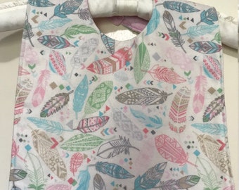 Bib for Baby or Toddler - Feathers with pink