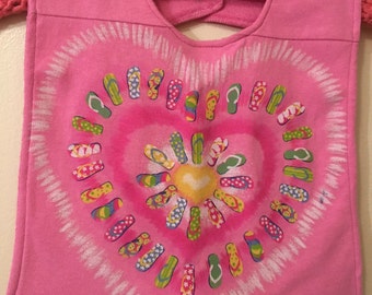 Bib for Baby or Toddler - Pink w/Flip Flops - Upcycled Tshirt