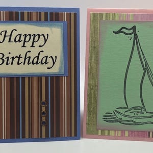 Set mit 2 handgefertigten Geburtstagskarten - Sailboat blue pink