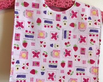 Bib for baby or Toddler - Pink Garden print