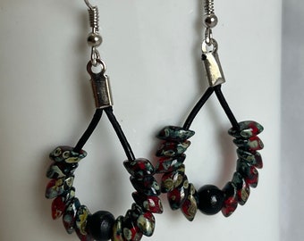 Red and Black beaded earrings Handmade dangle