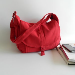 Women Canvas Messenger bag, Diaper Shoulder bag, Back to school laptop bag, Everyday crossbody work bag - no.12 KYLIE - RED