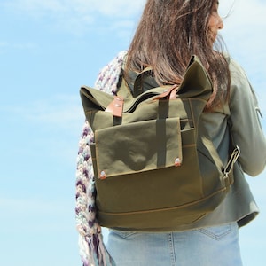 Mochila para pañales de lona encerada, mochila para computadora portátil con parte superior enrollable-no.105 ALLISON Army green