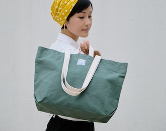 Women casual Tote bag, Waxed Canvas Market Shoulder bag, Water resistant Large Work and Travel tote Amsterdam Green - Victoria tote no202