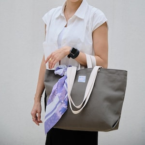 Women gray casual Tote bag, Victoria Canvas Market tote bag, Water resistant Large Laptop Travel tote in Gray Victoria tote no202 image 1