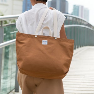 Large canvas Market tote bag, Diaper bag in Cognac Brown, grocery shopping Shoulder bag, Teacher library tote bag Victoria tote 202 image 1