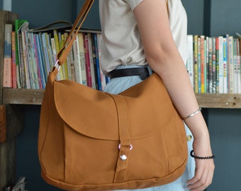 Brown Canvas Crossbody Bag, Water resistant Vegan Travel Shoulder Bag - no.12 Kylie