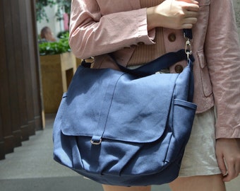 Blue Canvas Shoulder Bag, Travel Messenger Bag for Women, Lightweight Everyday Purse, Gift for Her - no.18 Daniel
