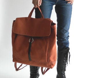 Travel diaper Backpack, Canvas Satchel Cary on backpack, School 13"Laptop Rucksack, Minimalist Salmon Orange Backpack   - no.102 -TANYA