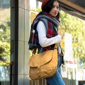 Travel Messenger Bag in Mustard, Women Canvas Crossbody Diaper Bag ...