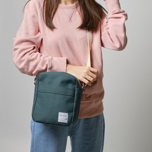 Small Canvas messenger Bag, Women Travel Sling bag, Personalized Everyday crossbody bag, water proof lining - Koala208 - Christmas Green