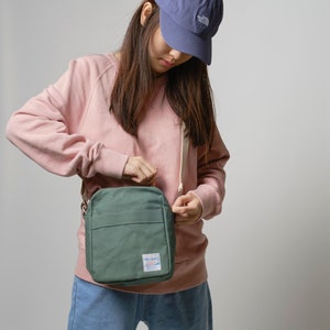 Women Travel Waxed Canvas Messenger Bag, Small green crossbody bag Personalized gift for her -Koala 208 in Armsterdam Green