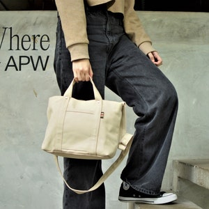 Daily Use Sling Bag, Small Canvas Crossbody Bag, Women Small Tote Bag, Water Resistant Tote Bag, Small Handbag - Tokyo Tote 204 - Cream