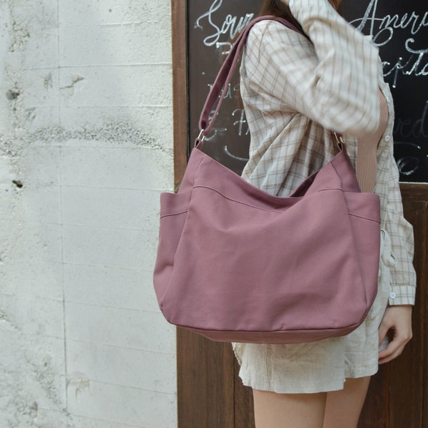 Bolsa de fraldas hobo rosa, bolsa feminina vegan resistente à água, bolsa mensageiro de viagem transversal (DWR) - no.101 RENEE