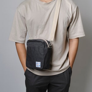 Lightweight Mini Crossbody Bag Water Resistant , Daily Use Waxed Canvas Crossbody Bag 208 Koala Charcoal image 3