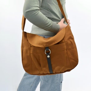 Canvas Zipper Crossbody Bag, Women Casual Messenger Bag , Water resistant Travel Shoulder Bag, Gift for her no.103 CLAIRE Honey Brown image 3