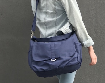 Women Navy Blue Canvas Messenger Bag , Durable baby Diaper Bag , School bag fit 15 laptop, Women tote bag  - no.18 DANIEL