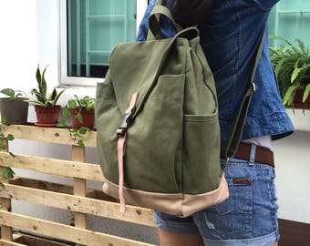 Rauchgrün Canvas Wickeltasche Rucksack, Schul-Laptop-Rucksack, Reise-Reißverschluss-Rucksack, College-Unisex-Rucksack - no.108 MARKEN