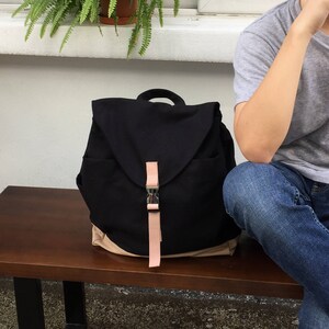 BLACK Canvas Laptop Backpack, Zipper Diaper Bag Backpack, Unisex School backpack, Leather Backpack Women Travel backpack no.108 MARKEN image 5