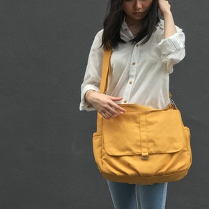 Zipper Canvas Women Messenger Bag,  Large Travel Diaper Bag , Yellow Mustard Crossbody Gym bag, 15" Laptop Canvas School Bag -no.18 DANIEL