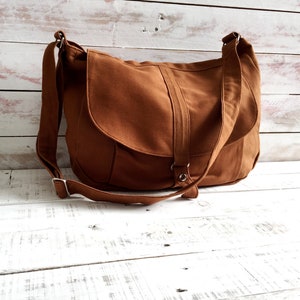 Brown Cognac canvas Messenger bag for women, Canvas travel Shoulder bag, Crossbody diaper bag, purse Gift for her, School Bag-no.12 KYLIE