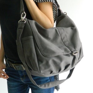 Sac messager gris pour femme, sac pour ordinateur portable scolaire en toile avec fermeture éclair, sac - no.18/DANIEL - résistant à l'eau