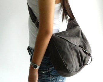 Water resistant Canvas Messenger Bag in Gray, Zipper Crossbody Everyday Diaper bag  , Travel Shoulder Bag , Gift for her - no.103 CLAIRE