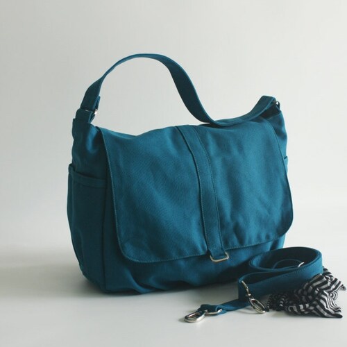 Diaper Bag Women Every Day Messenger Work Bag Canvas CrossBody Travel bag side pockets, Canvas Bag for 15" Laptop -TEAL no.18 DANIEL