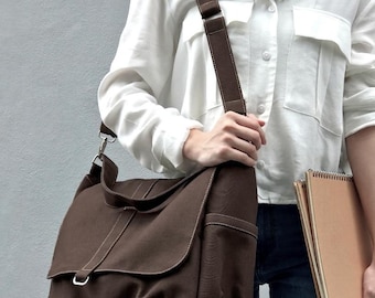 Brown canvas messenger bag, Large diaper bag, Gift for her Crossbody Bag , Zipper travel bag for women- no.18 DANIEL